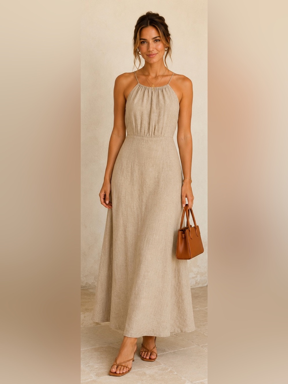 Banana Republic Linen Blend Beige Maxi Dress Size 0 NWOT